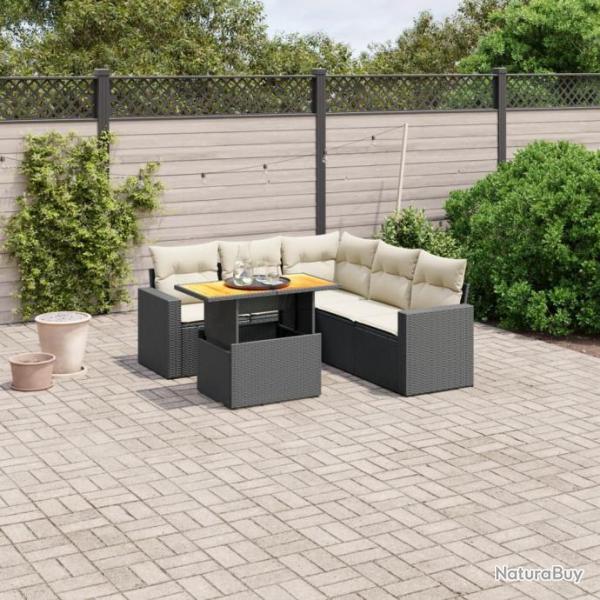 Salon de jardin 6 pcs avec coussins noir rsine tresse