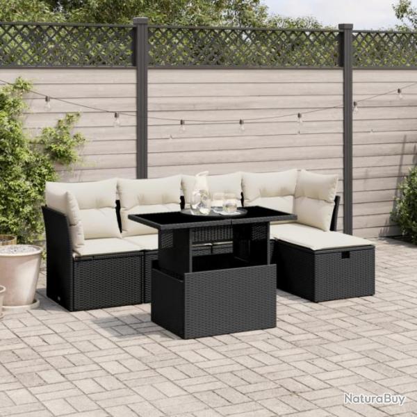 Salon de jardin 6 pcs avec coussins noir rsine tresse