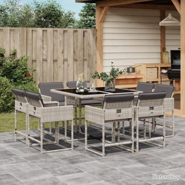 Ensemble  manger de jardin et coussins 9 pcs gris clair rotin