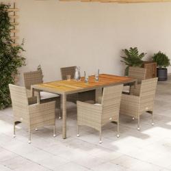 Ensemble à manger de jardin et coussins 7pcs beige rotin acacia