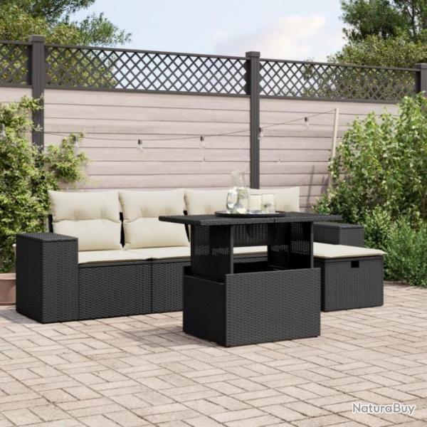 Salon de jardin 6 pcs avec coussins noir rsine tresse