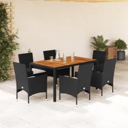 Ensemble à manger de jardin et coussins 7pcs noir rotin acacia