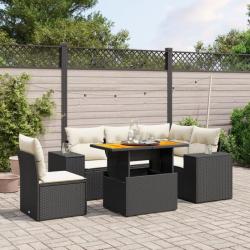 Salon de jardin 6 pcs avec coussins noir résine tressée