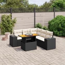 Salon de jardin 6 pcs avec coussins noir résine tressée