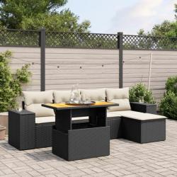 Salon de jardin 6 pcs avec coussins noir résine tressée