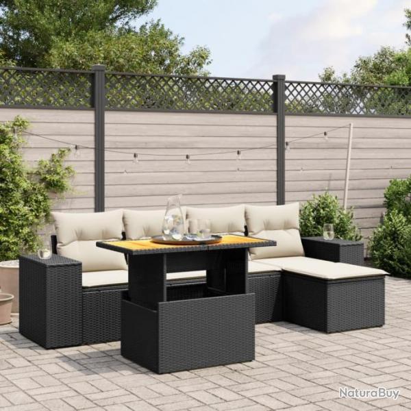 Salon de jardin 6 pcs avec coussins noir rsine tresse