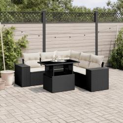 Salon de jardin 6 pcs avec coussins noir résine tressée