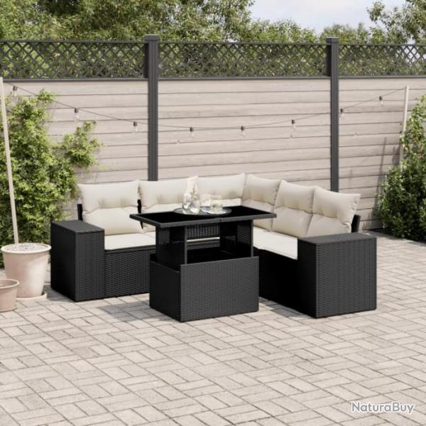 Salon de jardin 6 pcs avec coussins noir rsine tresse