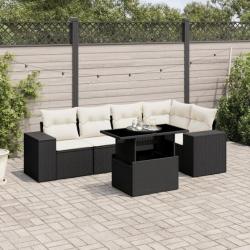 Salon de jardin 6 pcs avec coussins noir résine tressée