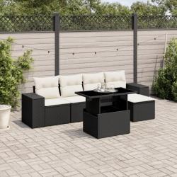 Salon de jardin 6 pcs avec coussins noir résine tressée