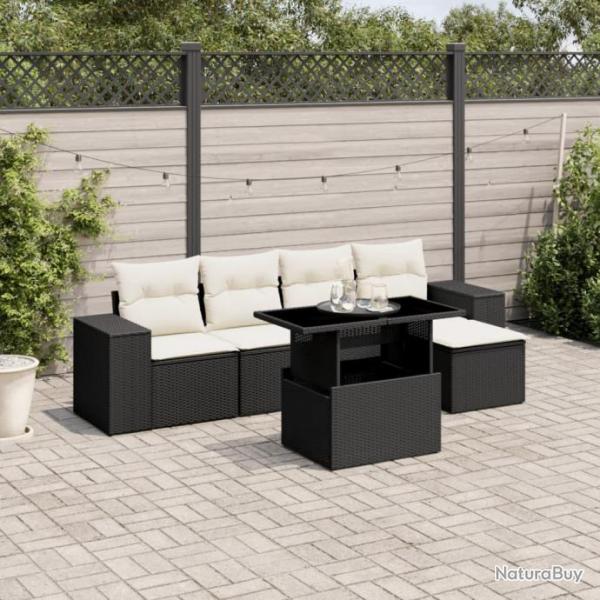 Salon de jardin 6 pcs avec coussins noir rsine tresse