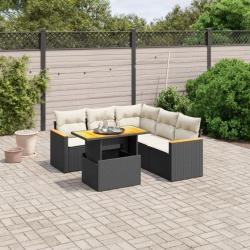 Salon de jardin 6 pcs avec coussins noir résine tressée