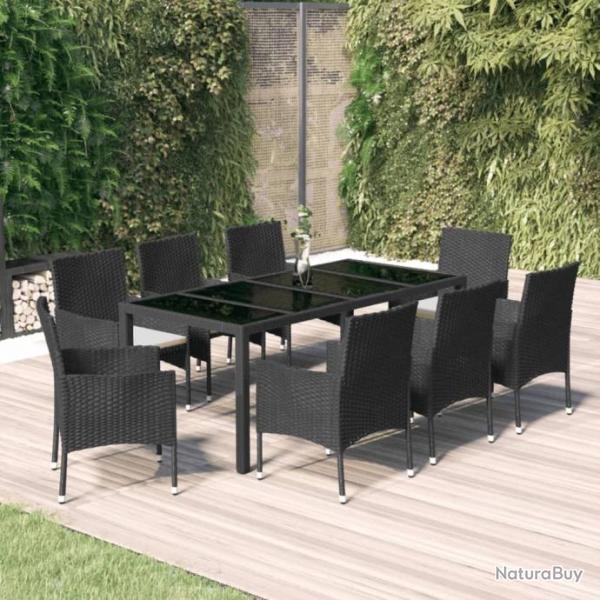 Ensemble  manger jardin 9pcs et coussins noir rsine tresse