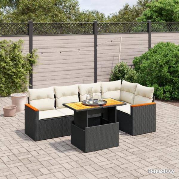 Salon de jardin 6 pcs avec coussins noir rsine tresse