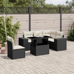 Salon de jardin 6 pcs avec coussins noir résine tressée