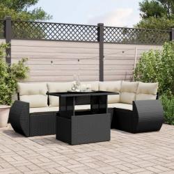 Salon de jardin 6 pcs avec coussins noir résine tressée