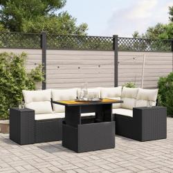 Salon de jardin 6 pcs avec coussins noir résine tressée