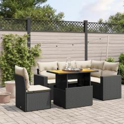 Salon de jardin 6 pcs avec coussins noir résine tressée