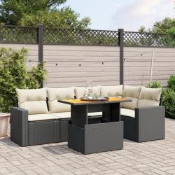 Salon de jardin 6 pcs avec coussins noir résine tressée