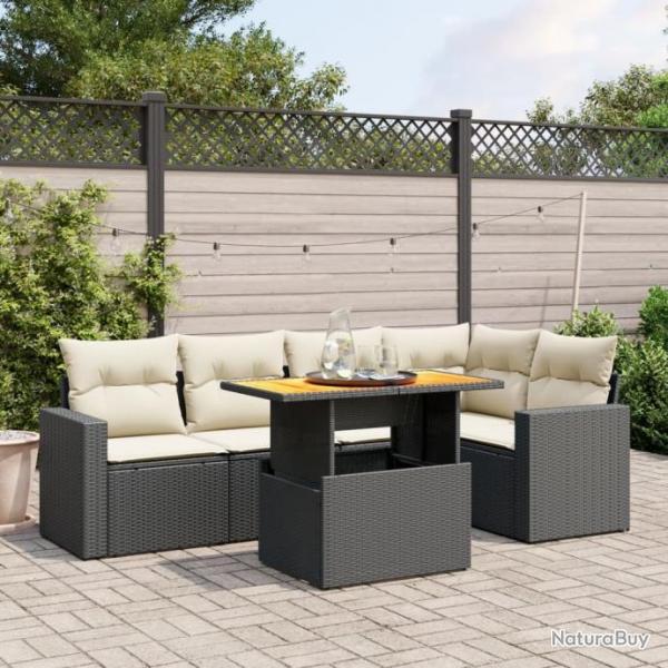 Salon de jardin 6 pcs avec coussins noir rsine tresse