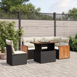 Salon de jardin 6 pcs avec coussins noir résine tressée