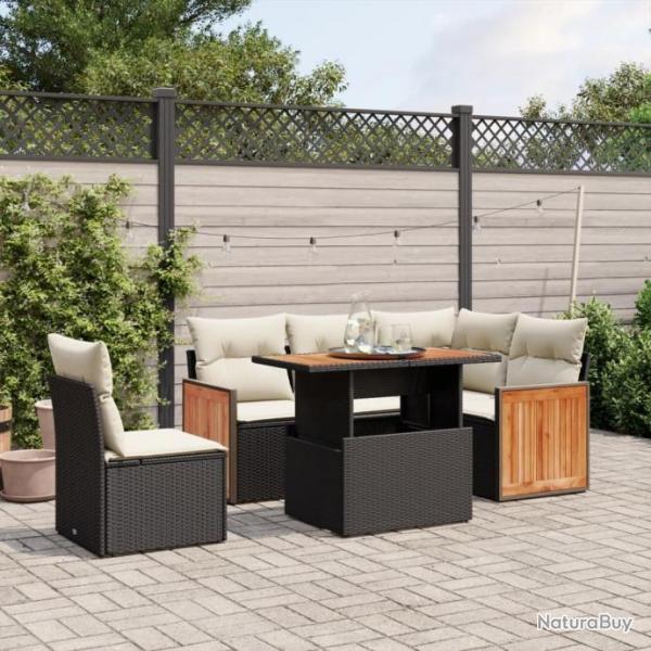 Salon de jardin 6 pcs avec coussins noir rsine tresse