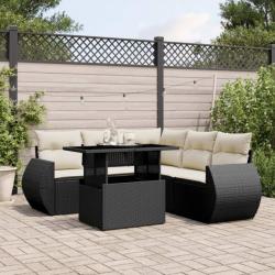 Salon de jardin 6 pcs avec coussins noir résine tressée