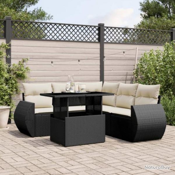 Salon de jardin 6 pcs avec coussins noir rsine tresse