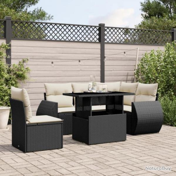 Salon de jardin 6 pcs avec coussins noir rsine tresse