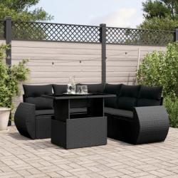 Salon de jardin 6 pcs avec coussins noir résine tressée