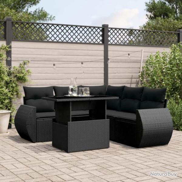 Salon de jardin 6 pcs avec coussins noir rsine tresse