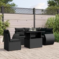 Salon de jardin 6 pcs avec coussins noir résine tressée