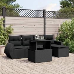 Salon de jardin 6 pcs avec coussins noir résine tressée