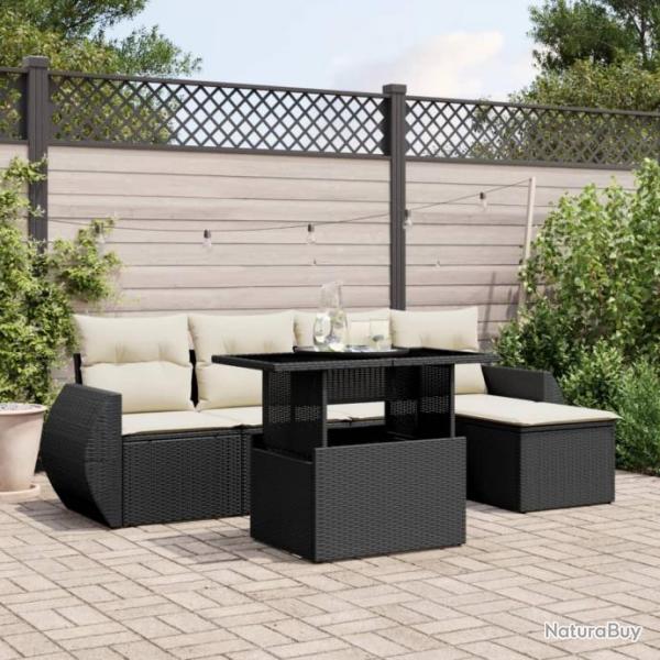 Salon de jardin 6 pcs avec coussins noir rsine tresse