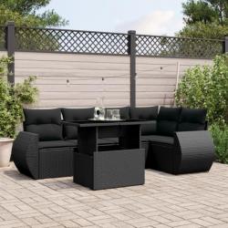 Salon de jardin 6 pcs avec coussins noir résine tressée