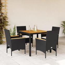 Ensemble à manger de jardin et coussins 5 pcs noir rotin acacia