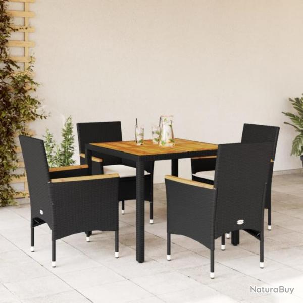 Ensemble  manger de jardin et coussins 5 pcs noir rotin acacia