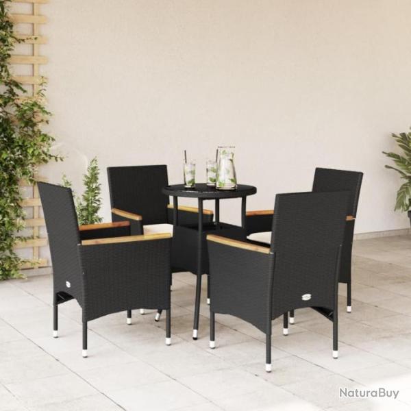 Ensemble  manger de jardin et coussins 5 pcs noir rotin verre