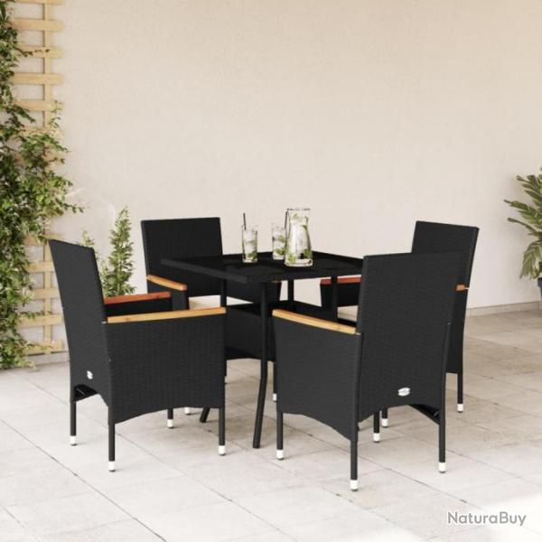 Ensemble  manger de jardin et coussins 5 pcs noir rotin verre