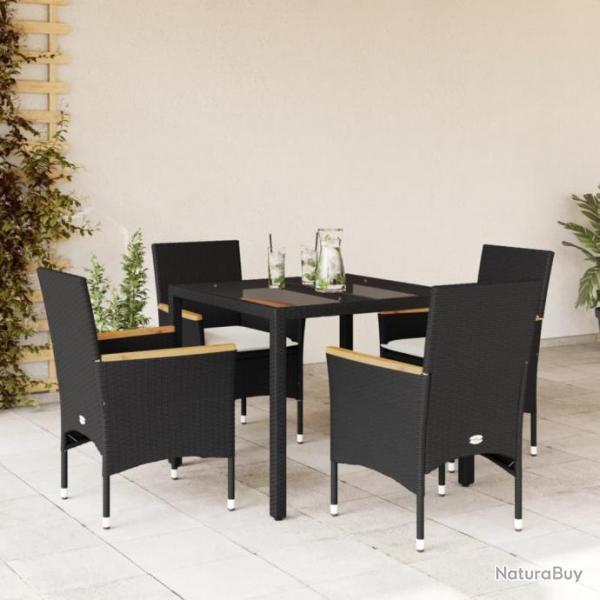 Ensemble  manger de jardin et coussins 5 pcs noir rotin verre