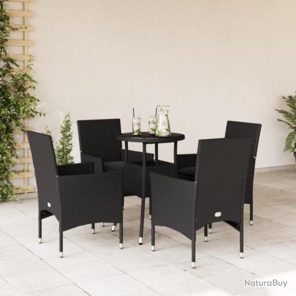 Ensemble  manger de jardin et coussins 5 pcs noir rotin verre