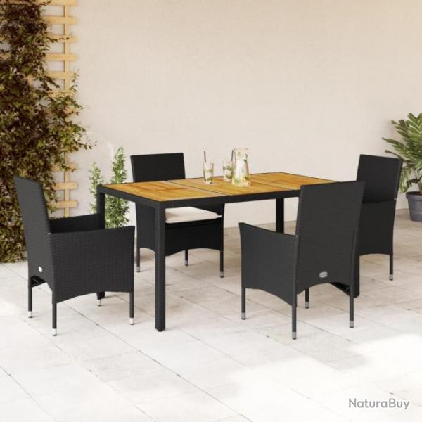 Ensemble  manger de jardin et coussins 5 pcs noir rotin acacia