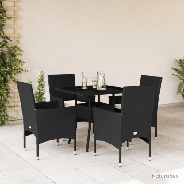 Ensemble  manger de jardin et coussins 5 pcs noir rotin verre