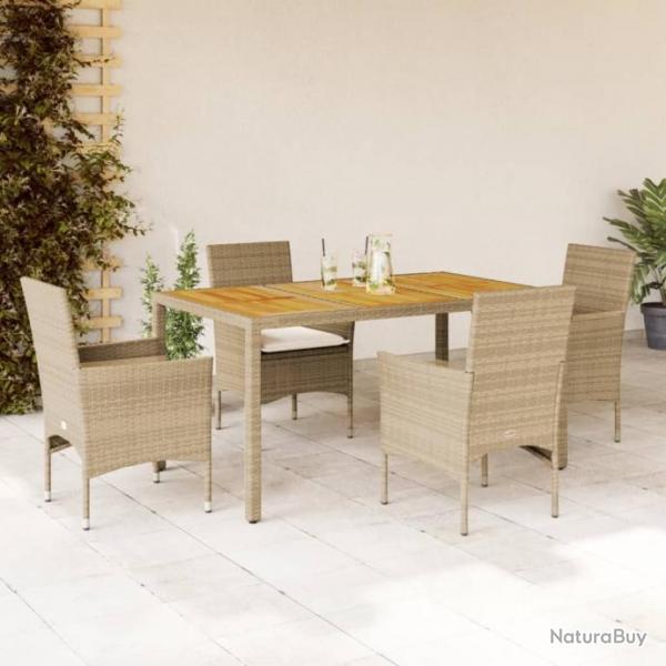 Ensemble  manger de jardin et coussins 5pcs beige rotin acacia