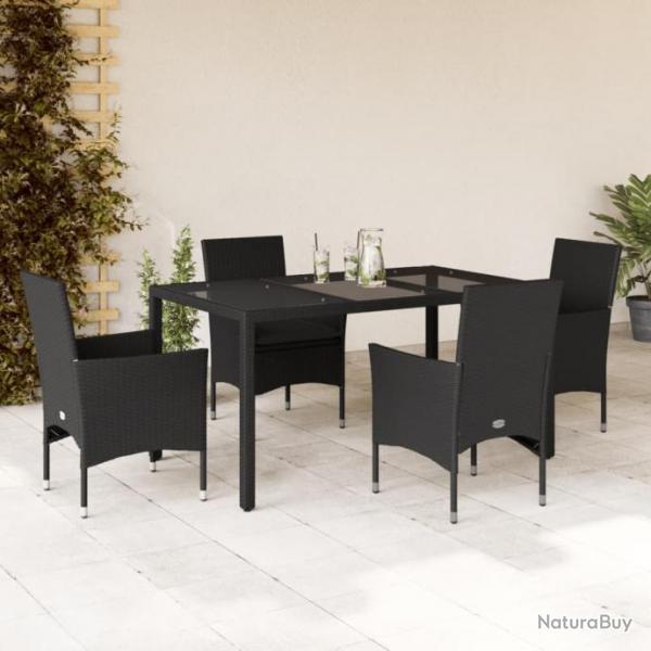 Ensemble  manger de jardin et coussins 5 pcs noir rotin verre