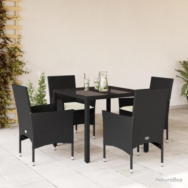 Ensemble  manger de jardin et coussins 5 pcs noir rotin verre