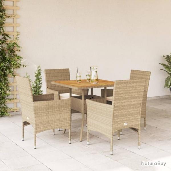 Ensemble  manger de jardin et coussins 5pcs beige rotin acacia