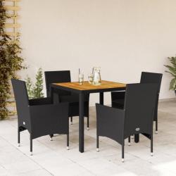 Ensemble à manger de jardin et coussins 5 pcs noir rotin acacia