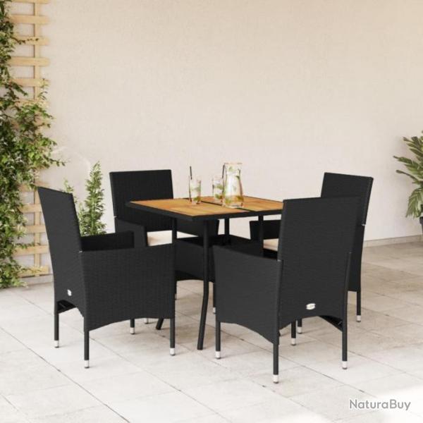 Ensemble  manger de jardin et coussins 5 pcs noir rotin acacia