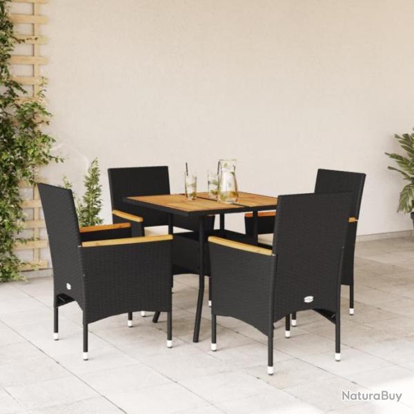 Ensemble  manger de jardin et coussins 5 pcs noir rotin acacia